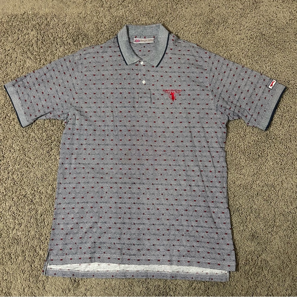 Vintage Slazenger Mens Golf Polo Shirt XL Gray Paisley All Over Print Cotton